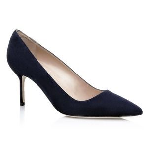 Manolo Blahnik BB 70 Navy Suede Leather Pointed Toe Pumps Size EU 39.5